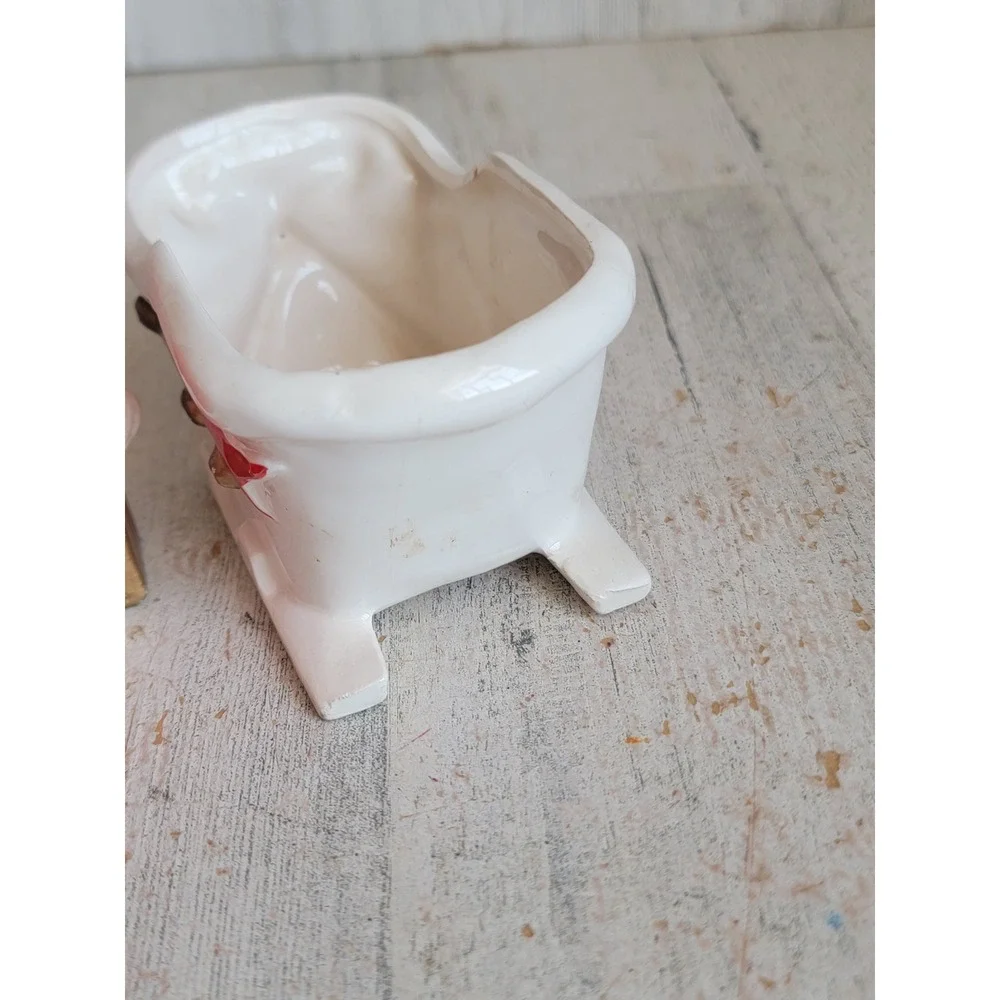 Vintage AS IS Santa Claus sled mini ceramic Xmas candle holder home decor